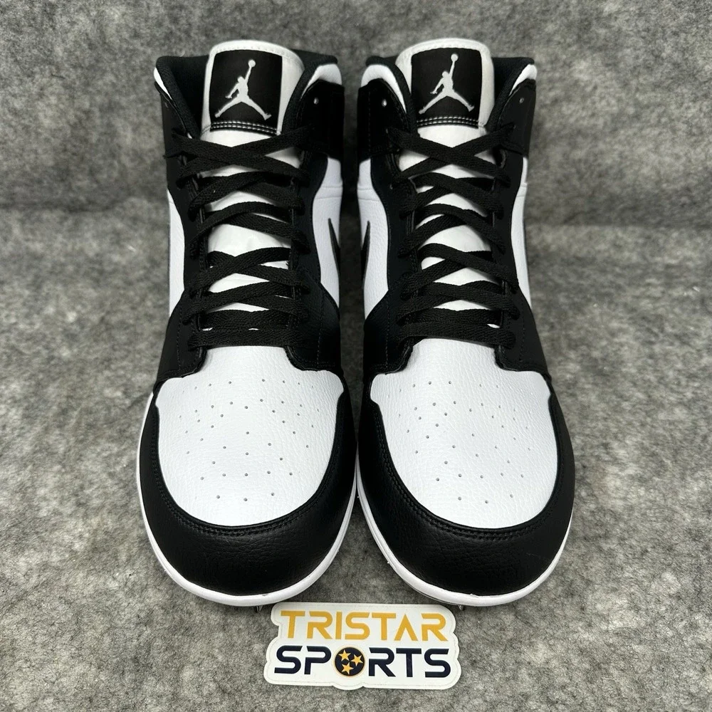 Nike Air Jordan 1 Mid TD Football Cleats Mens Size 16 Black White FJ6805-100